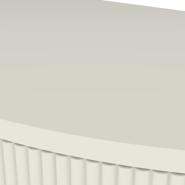 匠心打造的波浪纹半月形控制台桌，奶油白色饰面，独特的半月形设计边桌，配有2个储物抽屉和底部搁板，适用于客厅、卧室、书房、走廊。-6