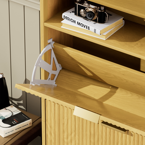 玄关鞋柜收纳柜，隐藏式鞋柜，带2个翻盖抽屉，高大独立式鞋架，适用于门厅、走廊。天然色，长31.6英寸 x 宽9.6英寸 x 高40英寸。-4