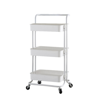 推车置物架 三层单把手 白 4金属轮带刹车（带挂钩*4）