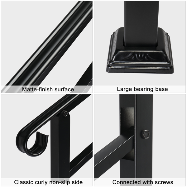 【同款编码：52168185  78675783】哑光黑色 1-3阶 可调节 卷边扶手 庭院楼梯扶手-4