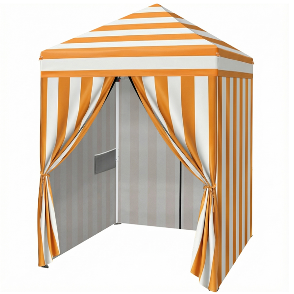 5X5FT 橙白条纹 4围(2围2门)  折叠棚 顶布/围布橙白条纹涂银 210D牛津布 白色喷塑钢管 带2个网格收纳袋 配拎包-1
