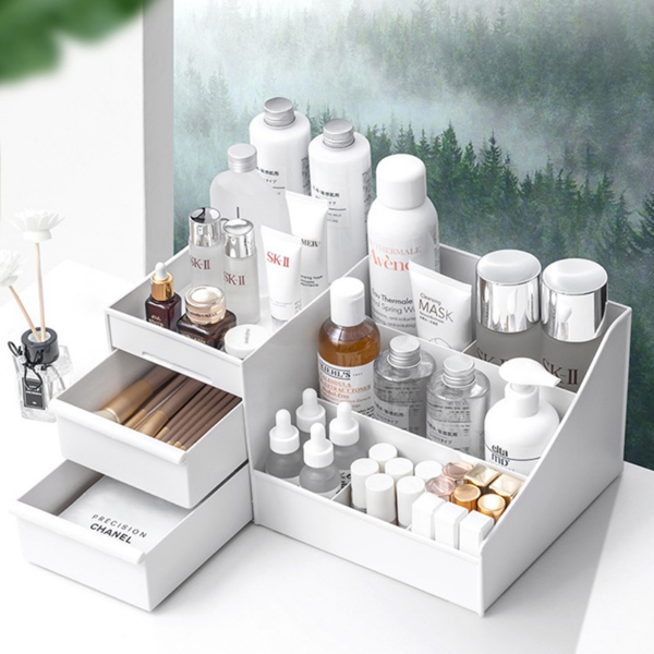 化妆品收纳盒 抽屉式 特大号 白色-5