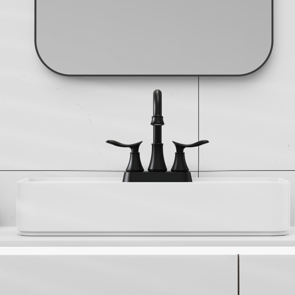 2把手4英寸哑光黑色浴室水龙头，带弹出式排水管和供水软管的浴室洗手盆水龙头【周末不发货，TK/TEMU订单仅支持自提】-2