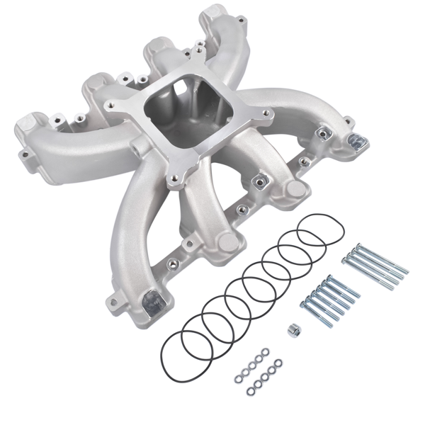 进气歧管 Single Plane Carb Intake Manifold 300-132 Fit for LS1 LS2 LS6 V8 5.7L Chevy Corvette V8 6.0L 2500-7000 Silver-3