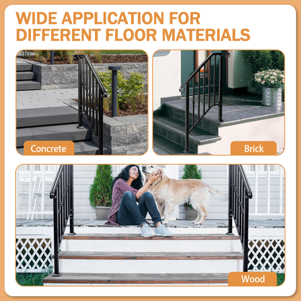 【同款编码：89100953】哑光黑色   2阶 单排单宝塔装饰 庭院楼梯扶手-8