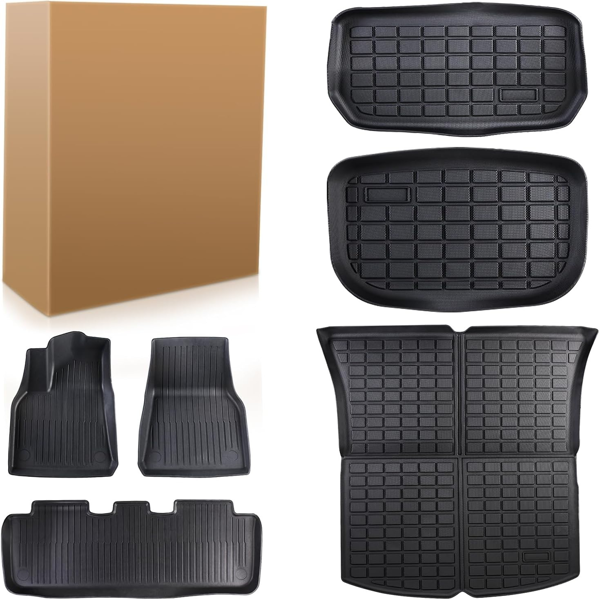 适用于2021-2023年特斯拉Model 3地板垫套装，6件，全覆盖前后行李箱垫，防滑-1