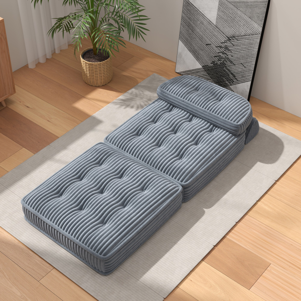 可转换灯芯绒休闲椅，带簇绒设计、全泡沫支撑、折叠睡床及可调节弧形靠枕，适用于客厅或卧室的压缩沙发椅-3