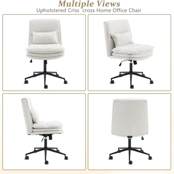 椅子 盘腿椅 棉麻 带轮子 米白-2