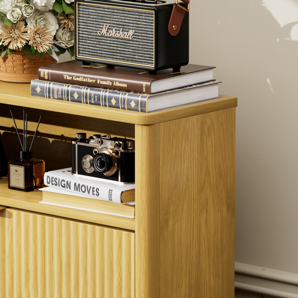 玄关鞋柜收纳柜，隐藏式鞋柜，带2个翻盖抽屉，高大独立式鞋架，适用于门厅、走廊。天然色，长31.6英寸 x 宽9.6英寸 x 高40英寸。-6