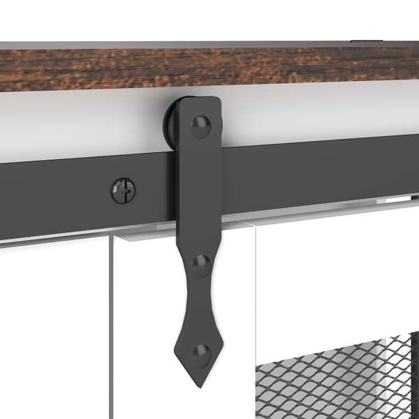 47.2英寸移动式狗笼，带翻盖式喂食门、双向开口和5个万向轮（其中2个带锁定功能），侧面配有挂钩——多功能宠物笼，也可作为双狗笼家具使用。-6