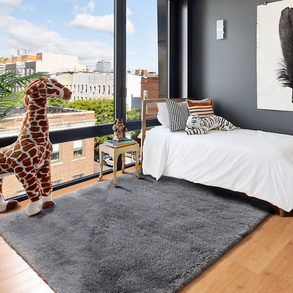 5英尺x8英尺客厅地毯，灰色蓬松地毯，大毛绒，舒适柔软，防滑室内地板地毯，房间，卧室，游戏室，家居装饰美学-10