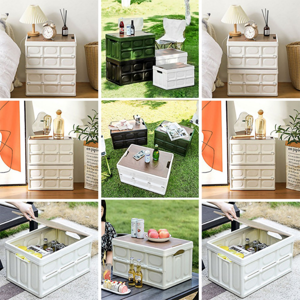 收纳箱 木盖款 大号55L 白色 折叠-8