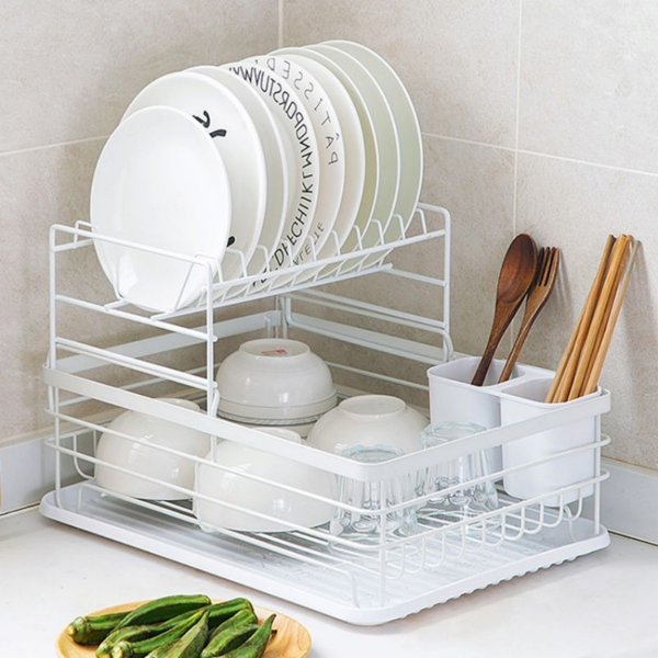 厨房碗碟沥水架 铁艺 双层白色-6