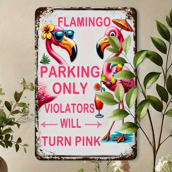 CIFbuy8x12 英寸 ( 20.3x30.5cm )怀旧风趣味铝合金标牌Flamingo（TikTok、temu下自提）-1