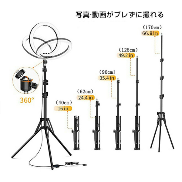 补光灯 反折叠 10寸灯+云台+软管手机夹+手机夹+170cm灯架-5