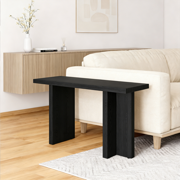 黑浮雕 T字腿 MDF 贴3D纸 106.5x35.5x75cm 玄关桌 50mm空心板-8