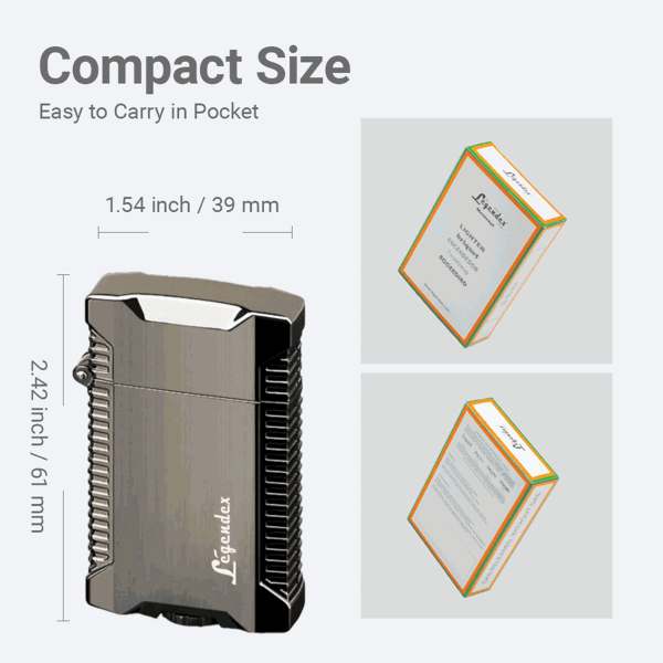 LEGENDEX®野餐者* 枪黑双直冲打火机用于雪茄香烟厨房户外可重复充气可调节火焰高度便携式-6