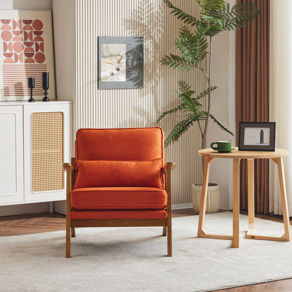 胡桃色扶手 单人休闲椅 橡木 软包 棉麻MY018-11 烧橙色 室内休闲椅-12