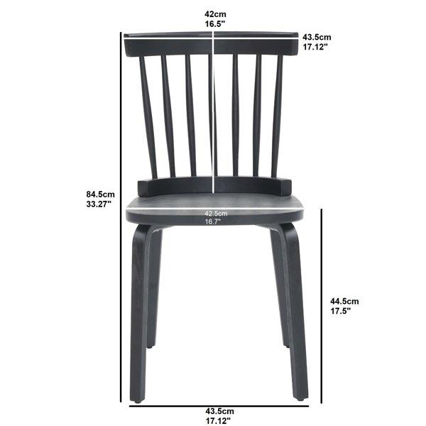 温莎餐椅四件套，木质农舍风格纺锤形椅背，加宽座椅，中世纪现代法式乡村风格，适用于客厅、餐厅，黑色-12