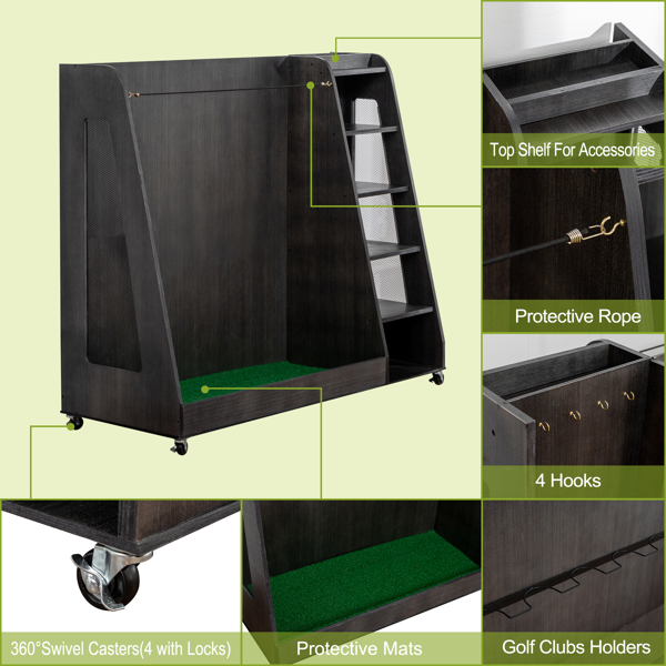 木质高尔夫球包存储架，灰色-3