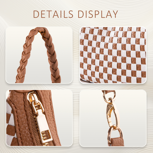 女士编织时尚手提包-棕色-5