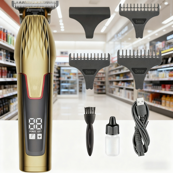 男士专业理发器-无绳理发剪和修剪器套装，用于理发和男士美容，液晶显示，适合送礼，家庭用，发廊用-3