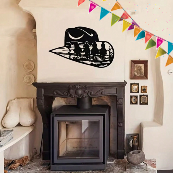 CIFbuy™ 铁艺西部牛仔帽剪影装饰画，乡村风墙面挂饰，西部主题家居软装（在 TikTok、temu 下可自提）-5