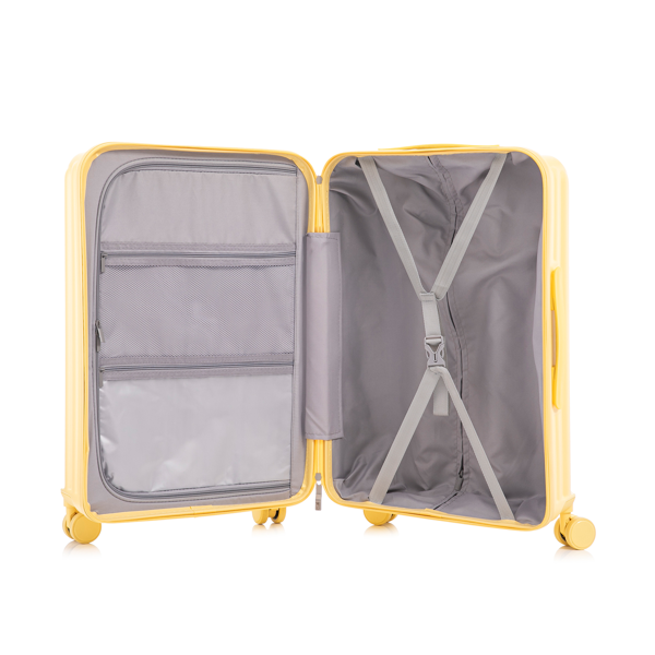 20英寸/24英寸/28英寸三件套ABS材质万向轮拉杆箱，登机箱，带杯架、USB接口和手机支架（黄色）-13