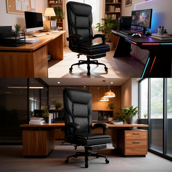 游戏椅，带充气腰托的办公椅，符合人体工学的舒适宽体电脑椅，配有脚凳和联动软扶手，高靠背3D包裹式坐垫-7