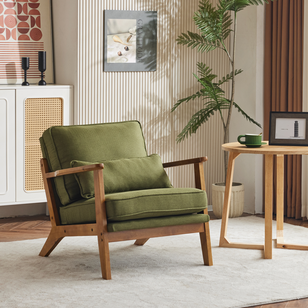 橡木扶手 单人休闲椅 橡木 软包 棉麻 墨绿色 室内休闲椅-16