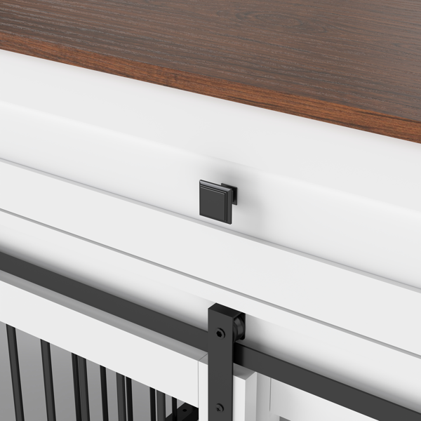 63英寸大型双狗笼家具，木制狗舍，带2个抽屉、隔板和推拉门，防水室内宠物家具风格双狗笼-13