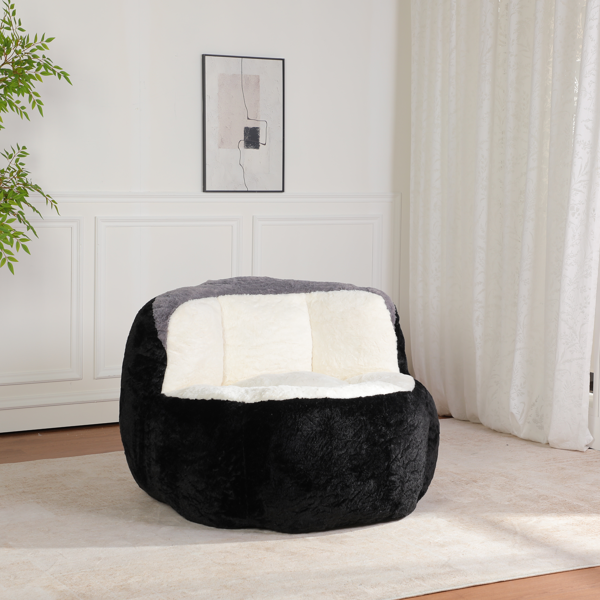 超大豆袋椅、填充海绵丝的多色人造毛皮沙发、客厅大沙发、无需组装、黑色+白色+灰色-3