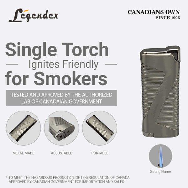 LEGENDEX®拓荒者* 枪黑单直冲打火机用于雪茄香烟厨房户外可重复充气可调节火焰高度便携式-2