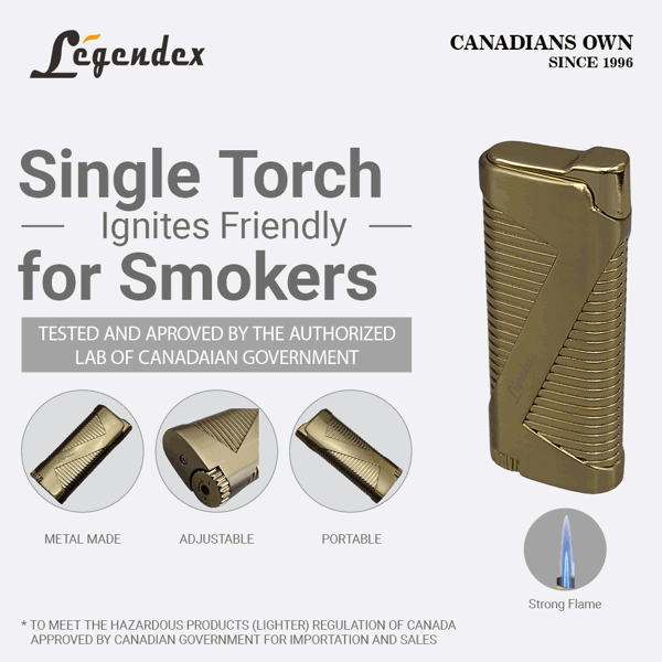 LEGENDEX®拓荒者* 金色单直冲打火机用于雪茄香烟厨房户外可重复充气可调节火焰高度便携式-2