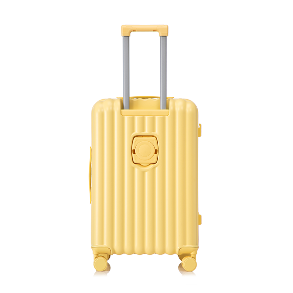 20英寸/24英寸/28英寸三件套ABS材质万向轮拉杆箱，登机箱，带杯架、USB接口和手机支架（黄色）-3