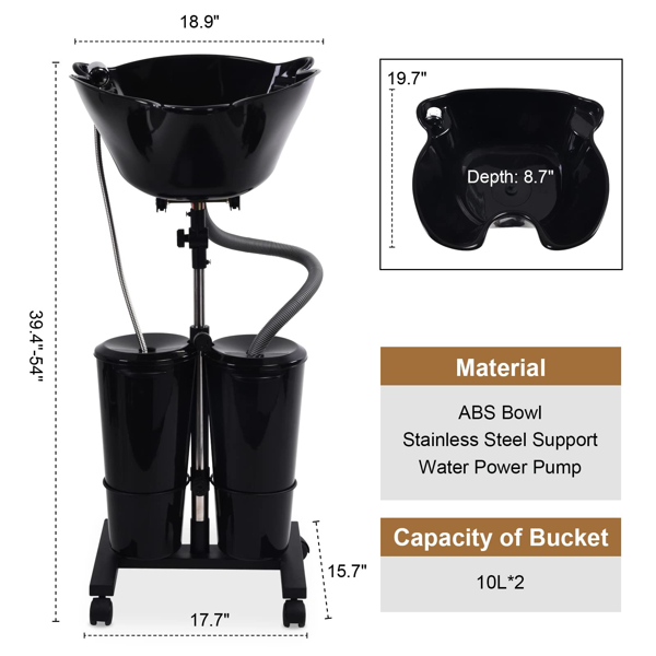 便携式洗发盆，带电动泵和双水箱，配备喷头，适用于沙龙及家庭，黑色-5