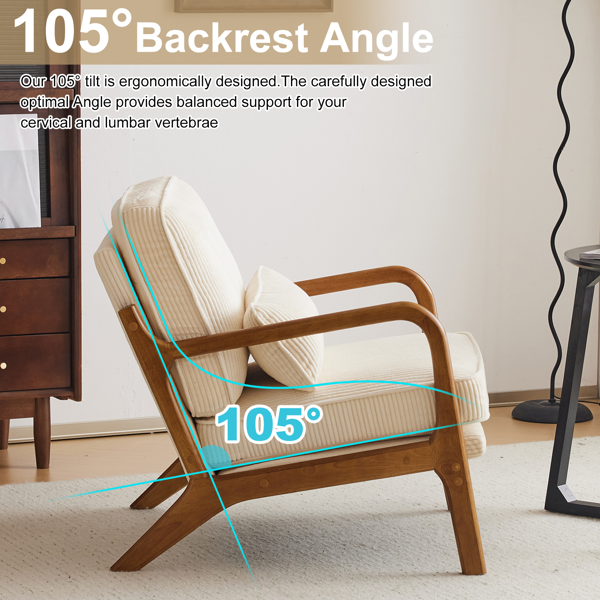 1pcs款 矮扶手椅 65*80*78cm 条绒 米白色 室内休闲椅-4