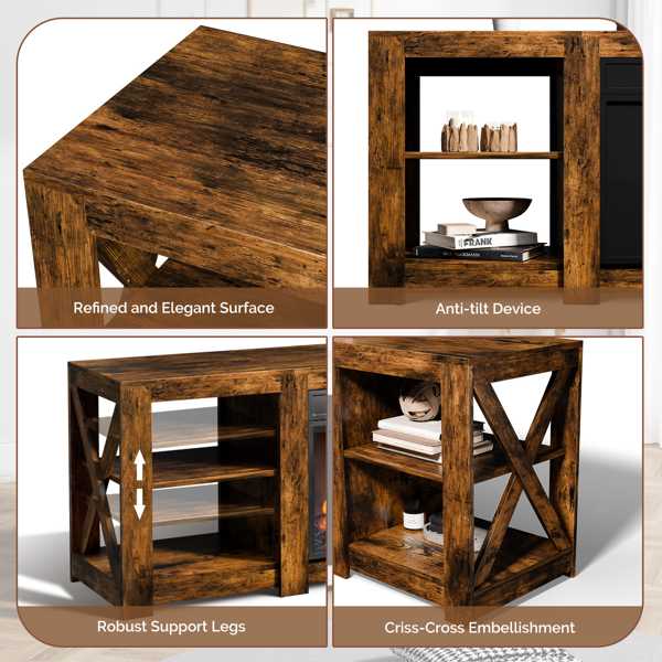 58寸腐木色双面交叉壁炉柜 149*40*60cm 18寸壁炉芯-6