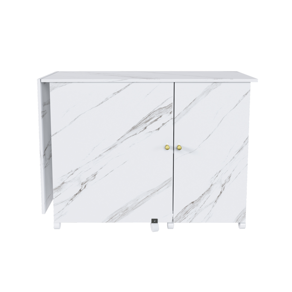 57.5英寸可折叠缝纫机桌，带锁定脚轮，多功能储物工艺工作台，带搁板、收纳箱和柜子，可调节缝纫柜，适用于家庭、卧室和工艺室（白色）-5