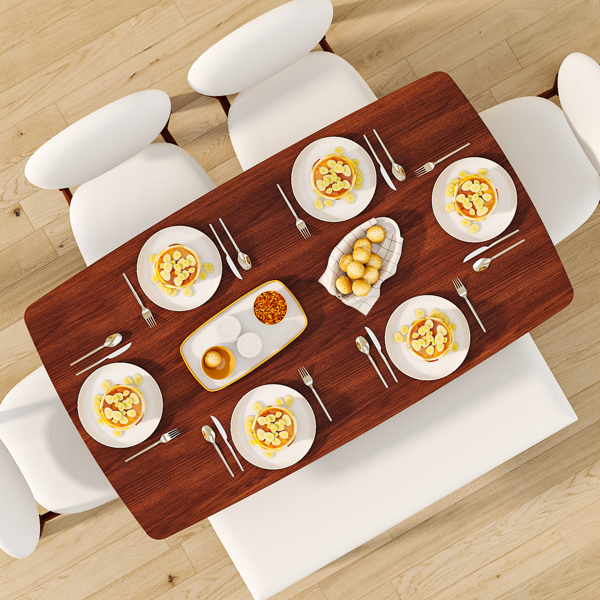 1桌4椅1凳 拆装 橡胶木+软包 深胡桃色 餐桌椅套装 米色坐垫 长方形-22