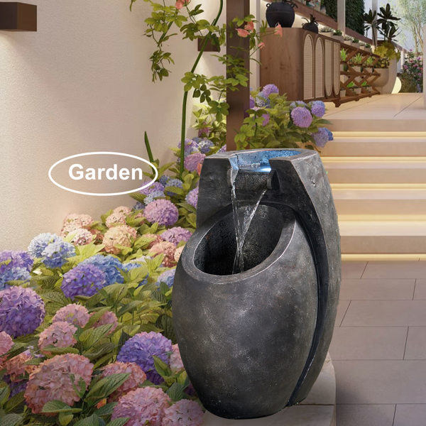 后院喷泉- 21.5“高地板站立喷泉，室内/室外现代双层瀑布，用于花园，庭院或庭院-8