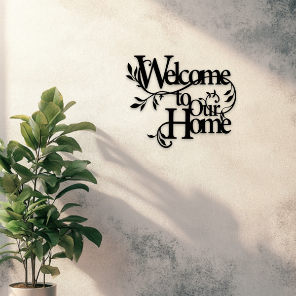 CIFbuy™ 铁艺 “Welcome to Our Home” 花艺装饰画，温馨风墙面挂饰，入户玄关软装（在 TikTok、temu 下可自提）-6