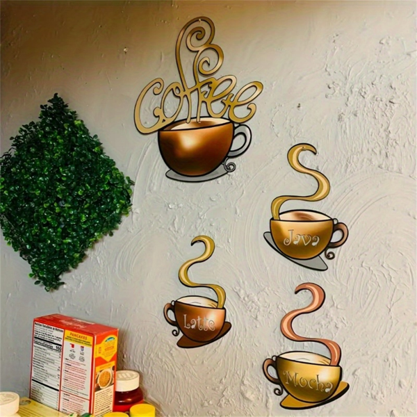 4 件金属咖啡杯墙面装饰品 咖啡吧装饰品 咖啡馆主题墙面艺术品装饰 复古咖啡杯标识 用于厨房装饰的物品 商店、餐厅、休息室装饰品（TikTok、temu 下自提）-6