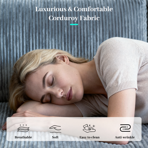 可转换灯芯绒L型储物沙发床，带杯架扶手，现代风格客厅折叠沙发-6