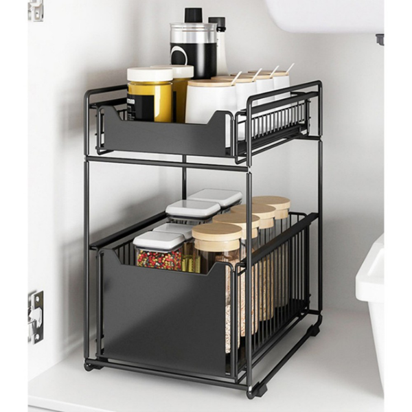 收纳架 双层抽屉式 黑色 大号-10