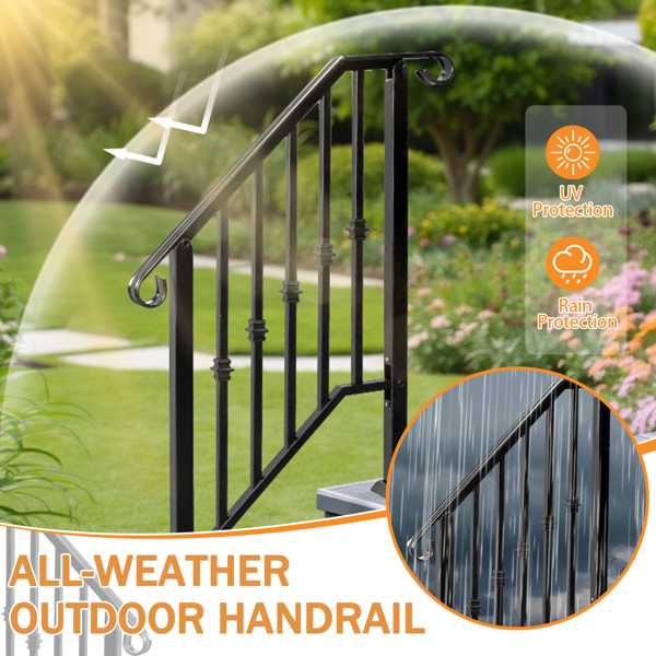 【同款编码：89100953】哑光黑色   2阶 单排单宝塔装饰 庭院楼梯扶手-13