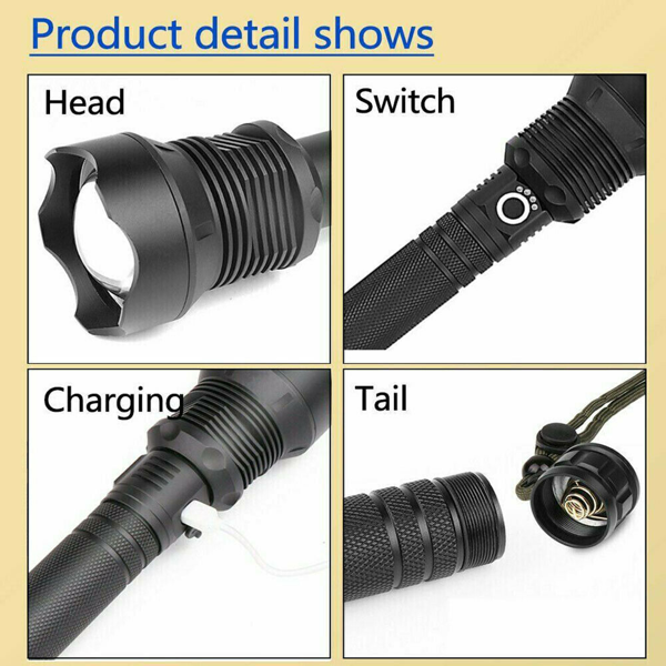 USB充电LED手电筒3种照明模式户外露营徒步手电筒工作灯-7