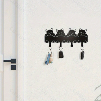 CIFbuy™ 黑色猫形挂墙钥匙架 装饰门厅收纳挂钩（TikTok、temu下自提）