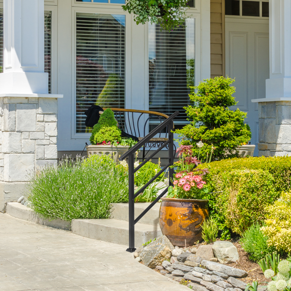 【同款编码：66442124  66442124】哑光黑色 1-3阶 可调节  直扶手 庭院楼梯扶手-8