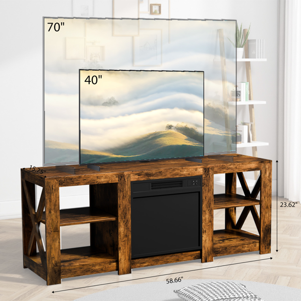 58寸腐木色双面交叉壁炉柜 149*40*60cm 18寸壁炉芯-3